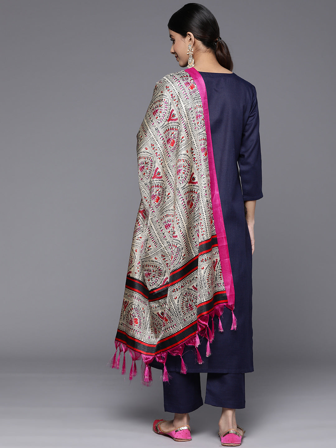 Varanga Women Solid Round Neck Yoke Kurta Paired With Tonal Bottom And Contrast Dupatta - Distacart