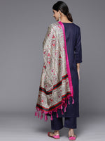 Thumbnail for Varanga Women Solid Round Neck Yoke Kurta Paired With Tonal Bottom And Contrast Dupatta - Distacart