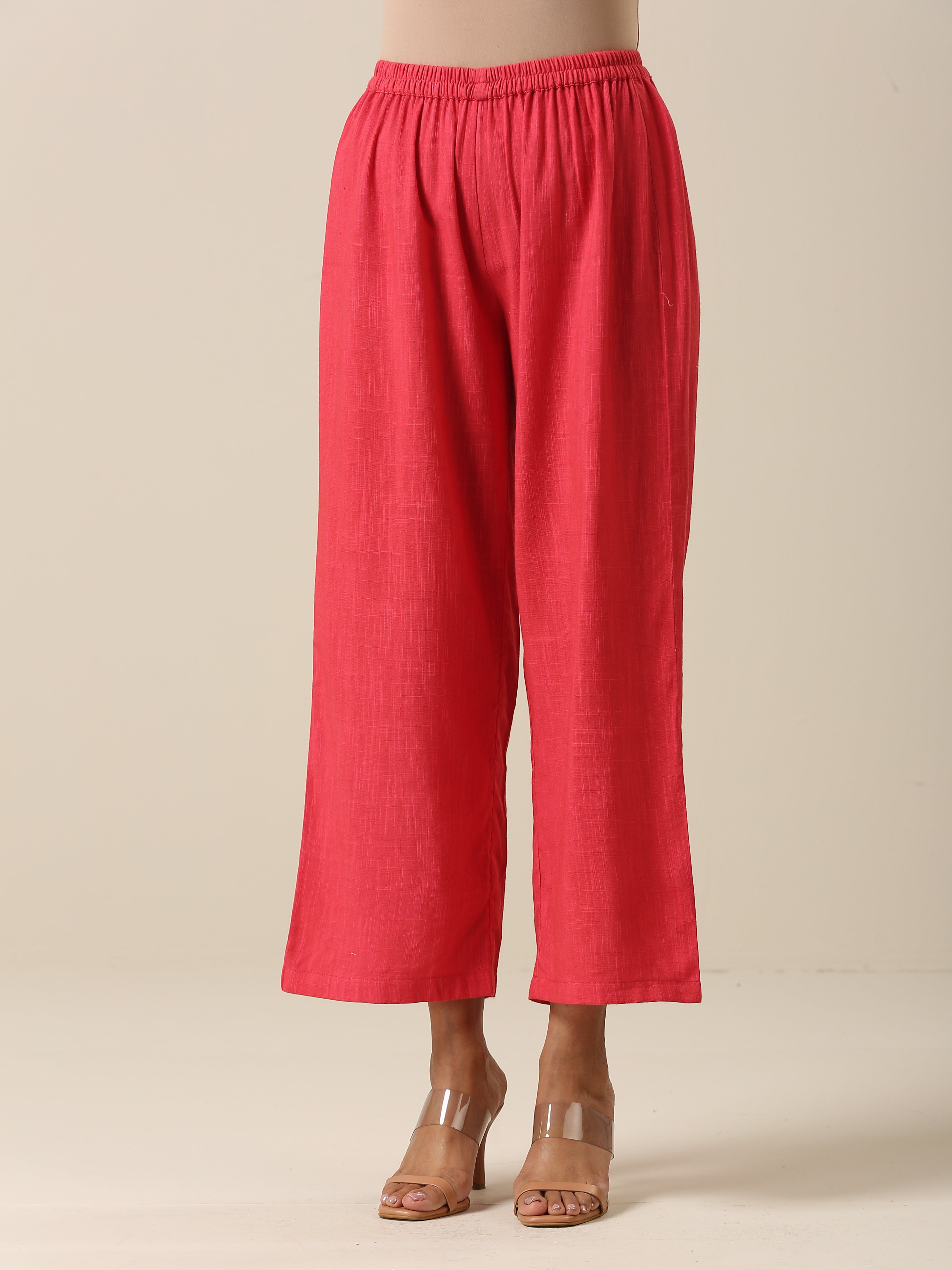 trueBrowns Bright Pink Slub Texture Angrakha Pant Set - Distacart