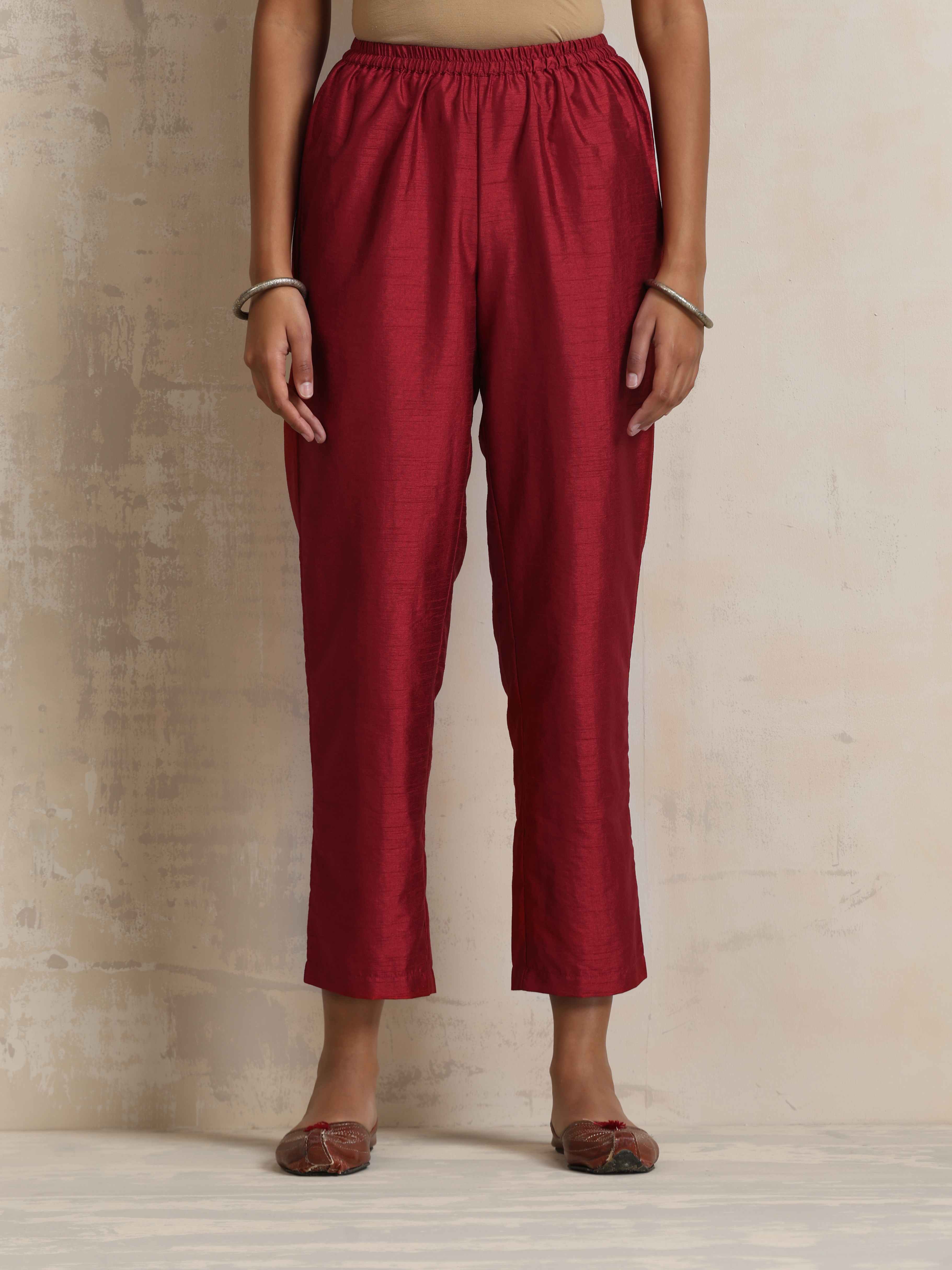 trueBrowns Red Silk Kurta Set - Distacart
