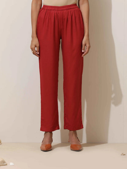 trueBrowns Maroon Viscose Solid Co-ord Set - Distacart