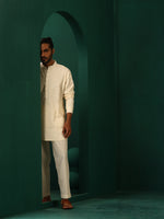 Thumbnail for trueBrowns Men's Ivory Tonal Cotton Co-ord Set - Distacart