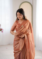 Thumbnail for Evanik Designer Heavy Fendy Satin With Beads Embroidered Work Saree With Unstitched Blouse