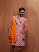 Thumbnail for trueBrowns Men's Beige Printed Front Open Kurta