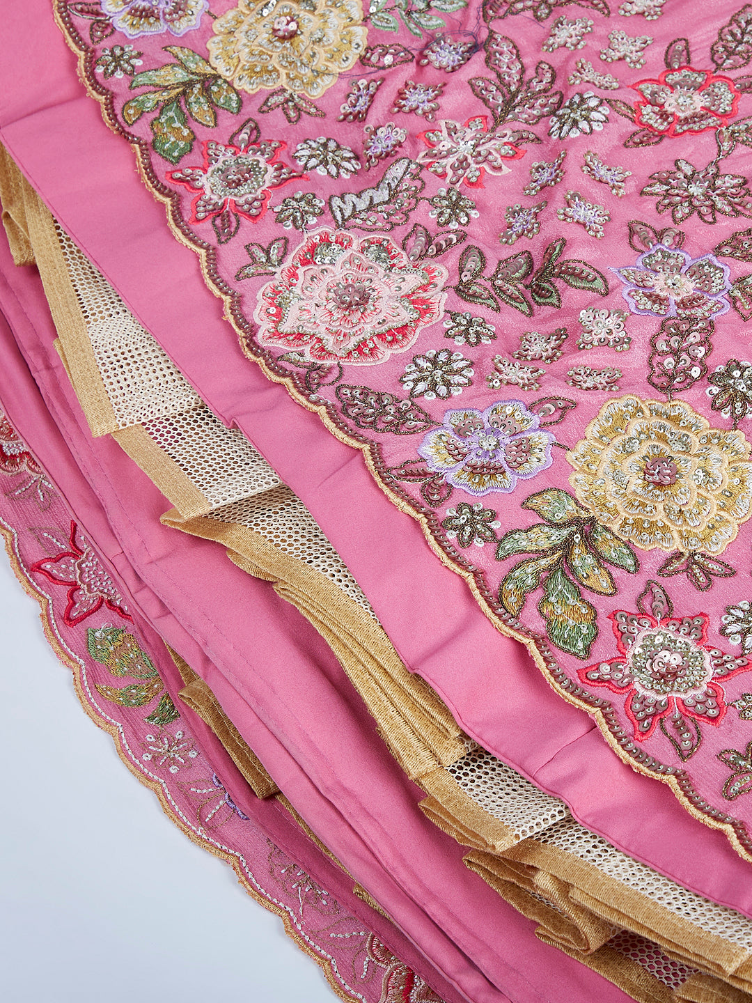 House of Panchhi Lime Green Chiffon Sequins And Thread Embroidery Lehenga Choli & Dupatta - Distacart