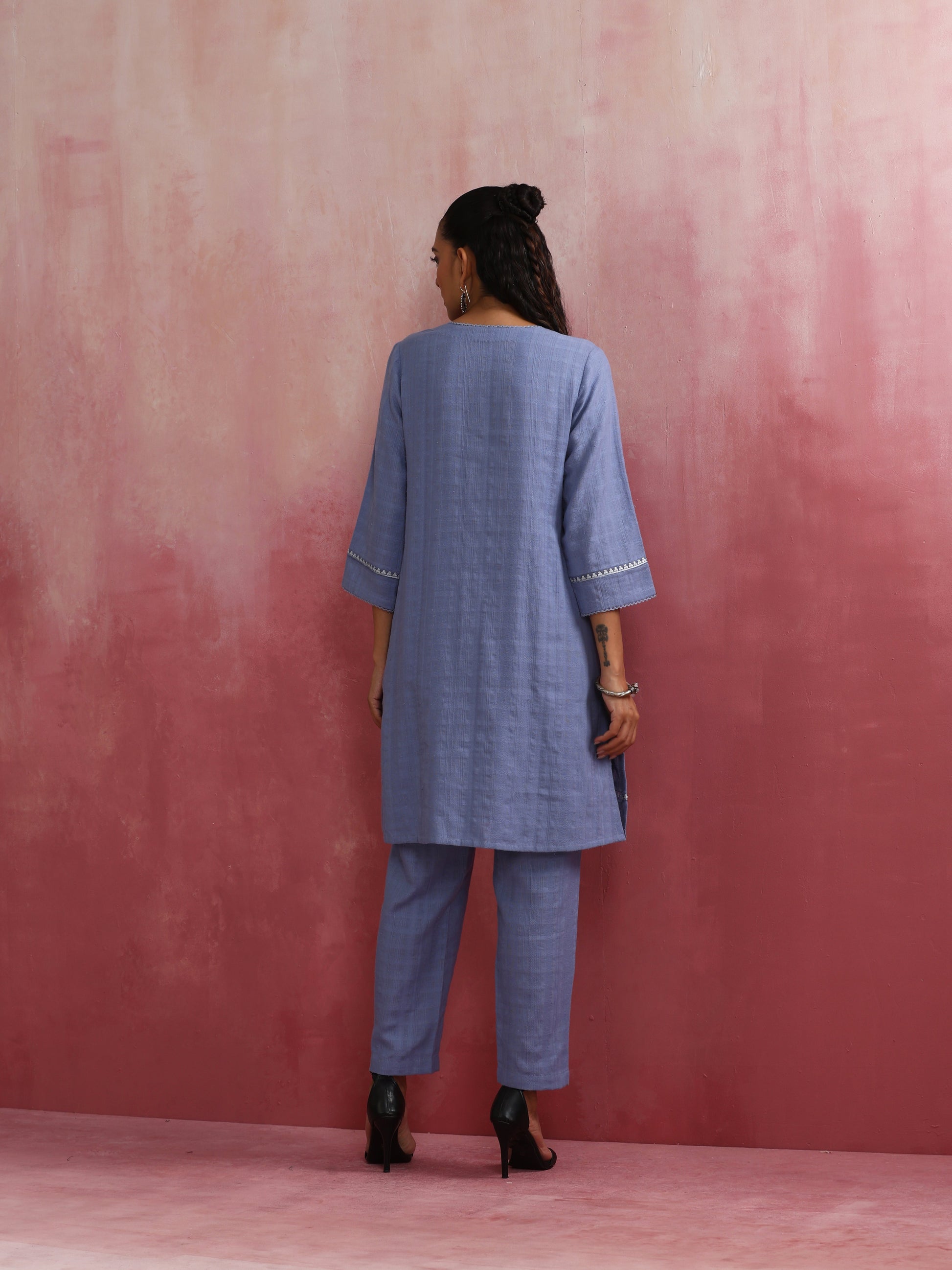 trueBrowns Sky BLue Cotton Kurta Co-ord set - Distacart