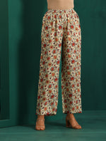 Thumbnail for trueBrowns Off white Floral Bunch Muslin Silk Printed Kaftan Gathered Co-ord Set - Distacart