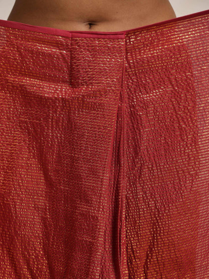 trueBrowns Maroon Gold Metallic Ready To Wear Saree - Distacart