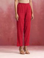 Thumbnail for trueBrowns Red Cotton Dobby Flared Kurta Set - Distacart
