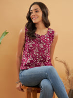Thumbnail for InWeave Wine Cream Floral Print W/U Top