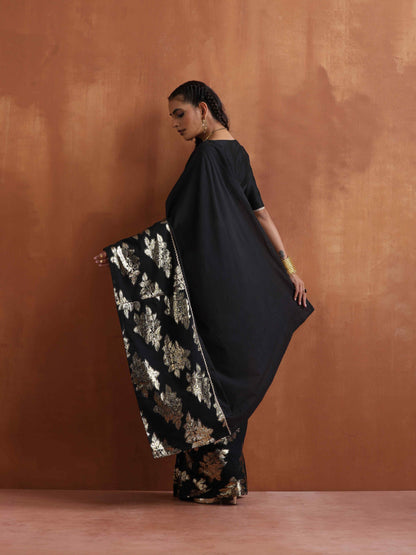 trueBrowns Black Metallic Ready To Wear Saree - Distacart