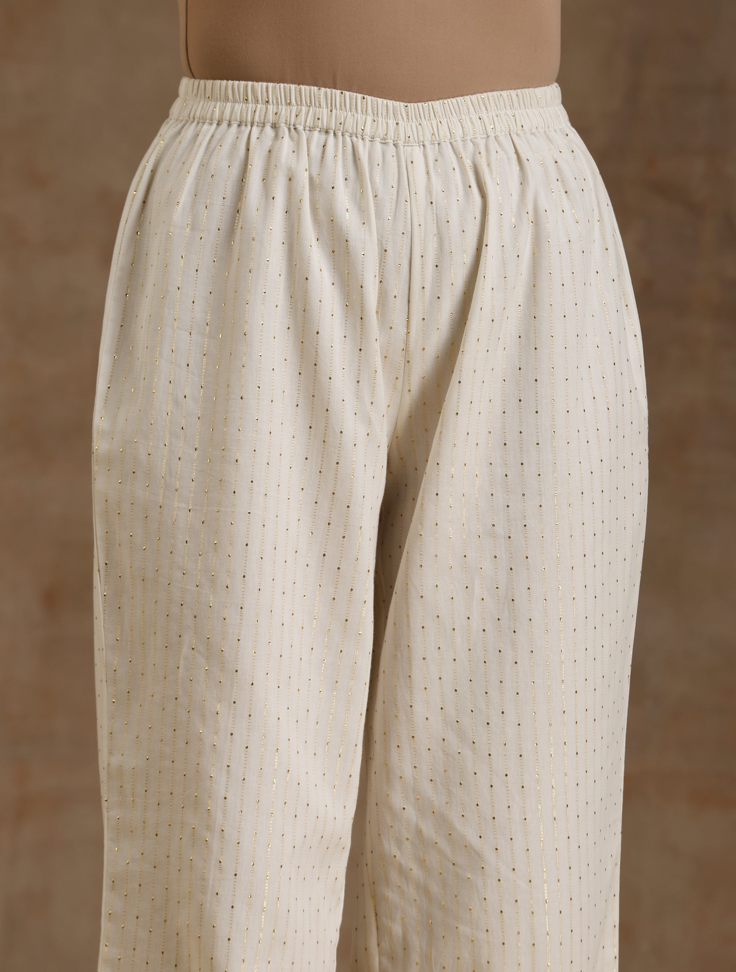 trueBrowns Ivory Gold Cotton Relaxed High-Low Kurta Set - Distacart