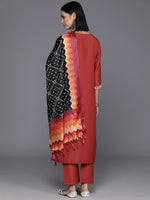 Thumbnail for Varanga Women Rust Zari Kurta With Solid Trouser And Dupatta Set - Distacart