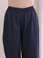 Thumbnail for trueBrowns Blue Slub High Slit Kurta Pant Set - Distacart