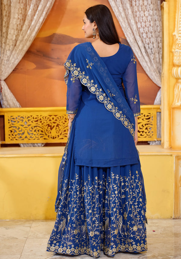 Teeya Creation Blue Color Georgette Heavy Embroidery Work Fully Stitched Lehenga Suit Set - Distacart