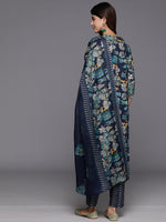 Thumbnail for Varanga Women Blue Floral Print And Embroidered Kurta With Bottom And Dupatta - Distacart