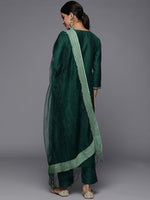 Thumbnail for Varanga Green Embroidered Kurta Paired With Tonal Trouser And Dupatta - Distacart