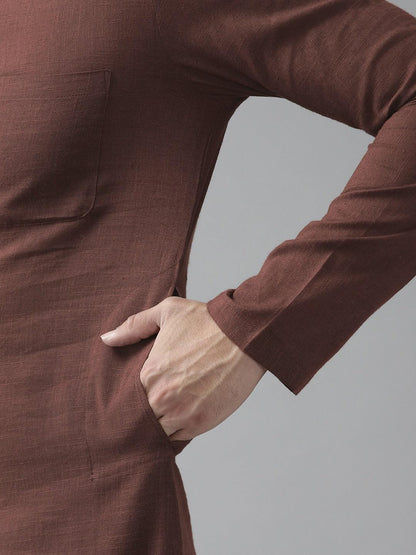 Fabmade Men Brown Cotton Linen Kurta Pyjama - Distacart