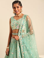 Thumbnail for House of Panchhi Sea Green Georgette heavy Sequinse embroidery Lehenga choli & Dupatta - Distacart