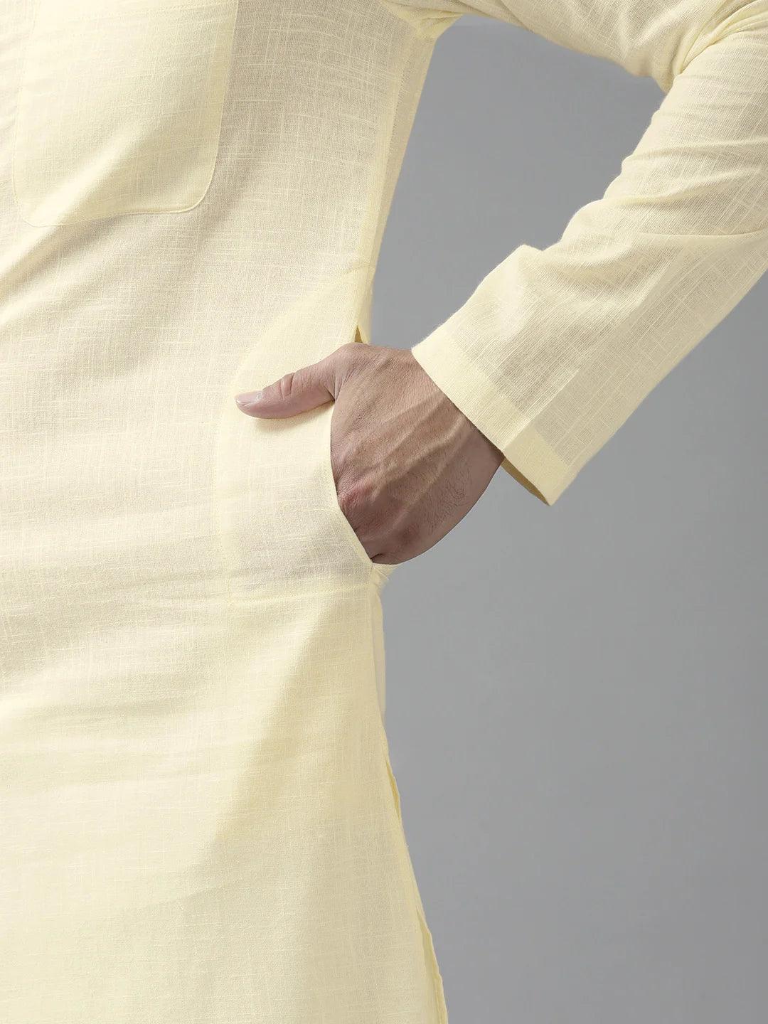 Fabmade Men Cream Cotton Linen Kurta - Distacart