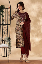 Thumbnail for BulBul Areba Printed Wine & Teal Rayon Salwar Suit