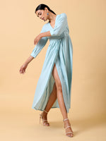 Thumbnail for trueBrowns Cotton Linen Light Blue Wrap Dress - Distacart
