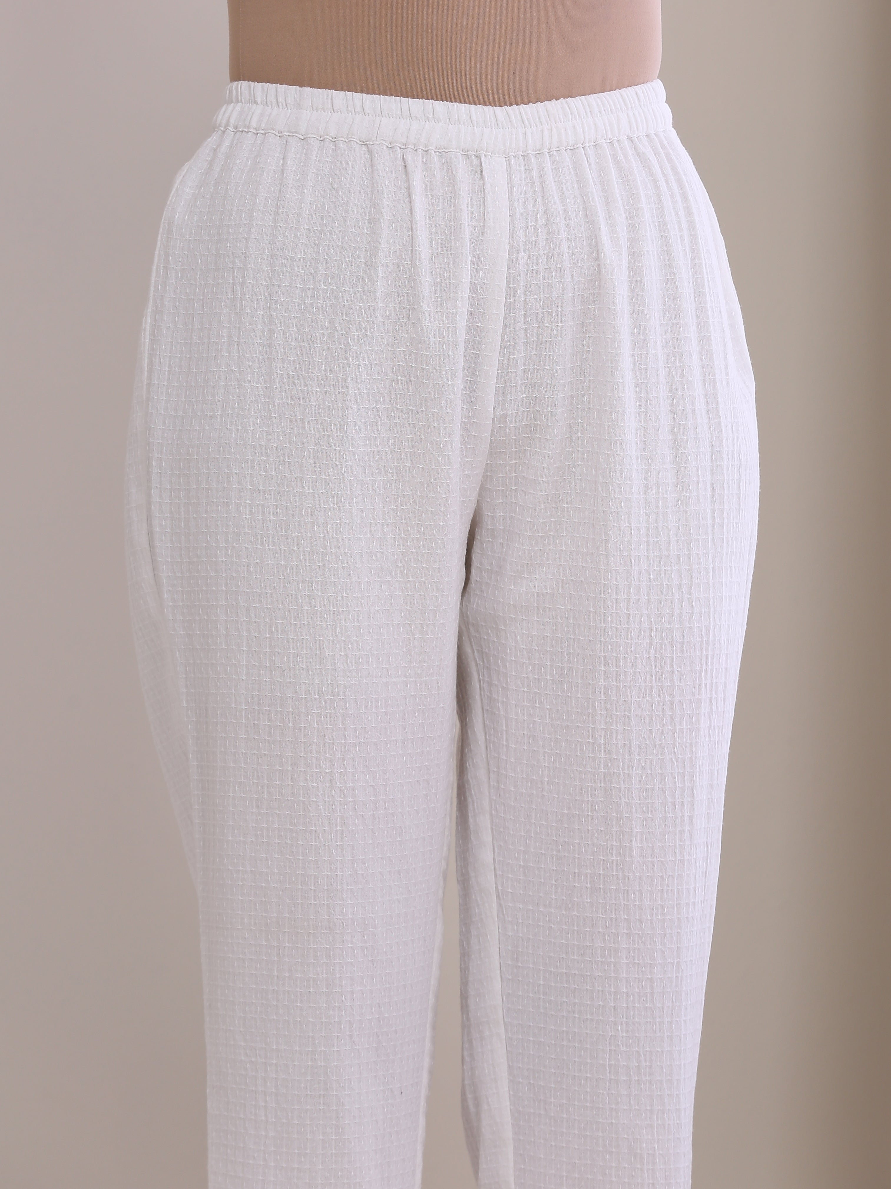 trueBrowns White Dobby Boxy Fit High Low Co-Ord Set - Distacart