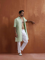 Thumbnail for trueBrowns Men's Green Sequin Chanderi Kurta