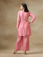 Thumbnail for trueBrowns Light Mauve Bandhani Printed Silk Flared Kurta Pant Dupatta Set - Distacart