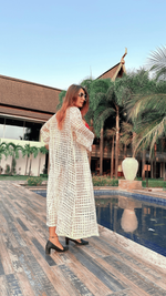 Thumbnail for Noroke Sustainable fabric | Handloom checks Classic Gold Checks Cover Up Kaftan - Off White Gold - Distacart