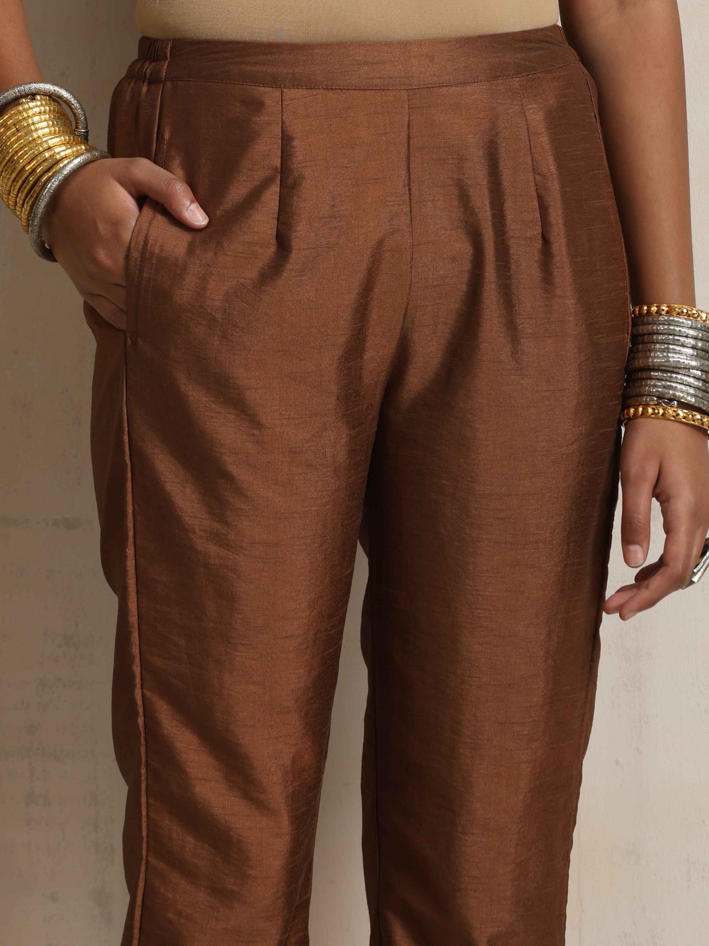 trueBrowns Brown Silk Slit Kurta Set - Distacart
