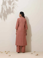 Thumbnail for trueBrowns Peach Cotton Linen Kurta Pant Set