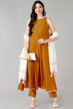Thumbnail for Ahika Mustard Poly Silk Solid Anarkali Suit Set