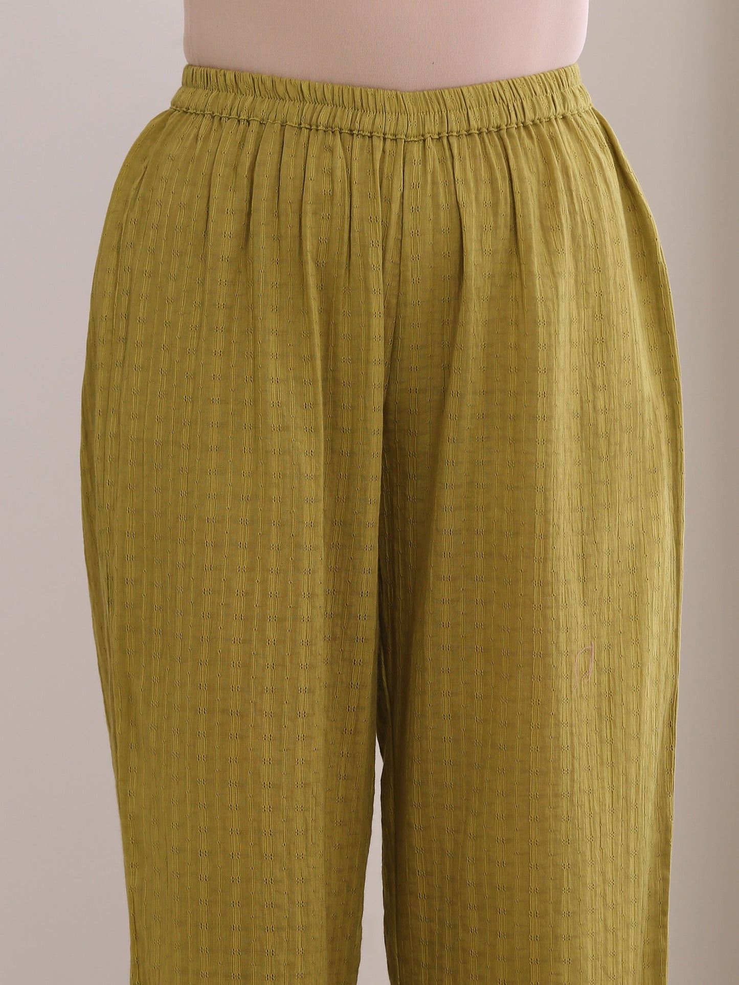 trueBrowns Avacado Green Dobby Flared Slit Kurta Pant Set - Distacart