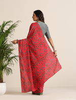 Thumbnail for trueBrowns Red Muslin Ikat Saree