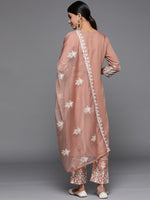 Thumbnail for Varanga Women Mauve Embroidered Kurta Paired With Tonal Trouser And Dupatta