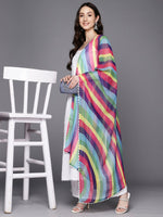 Thumbnail for Ahalyaa Floral Printed High Slit Gotta Patti Pure Cotton Kurta With Palazzos & Dupatta - Distacart