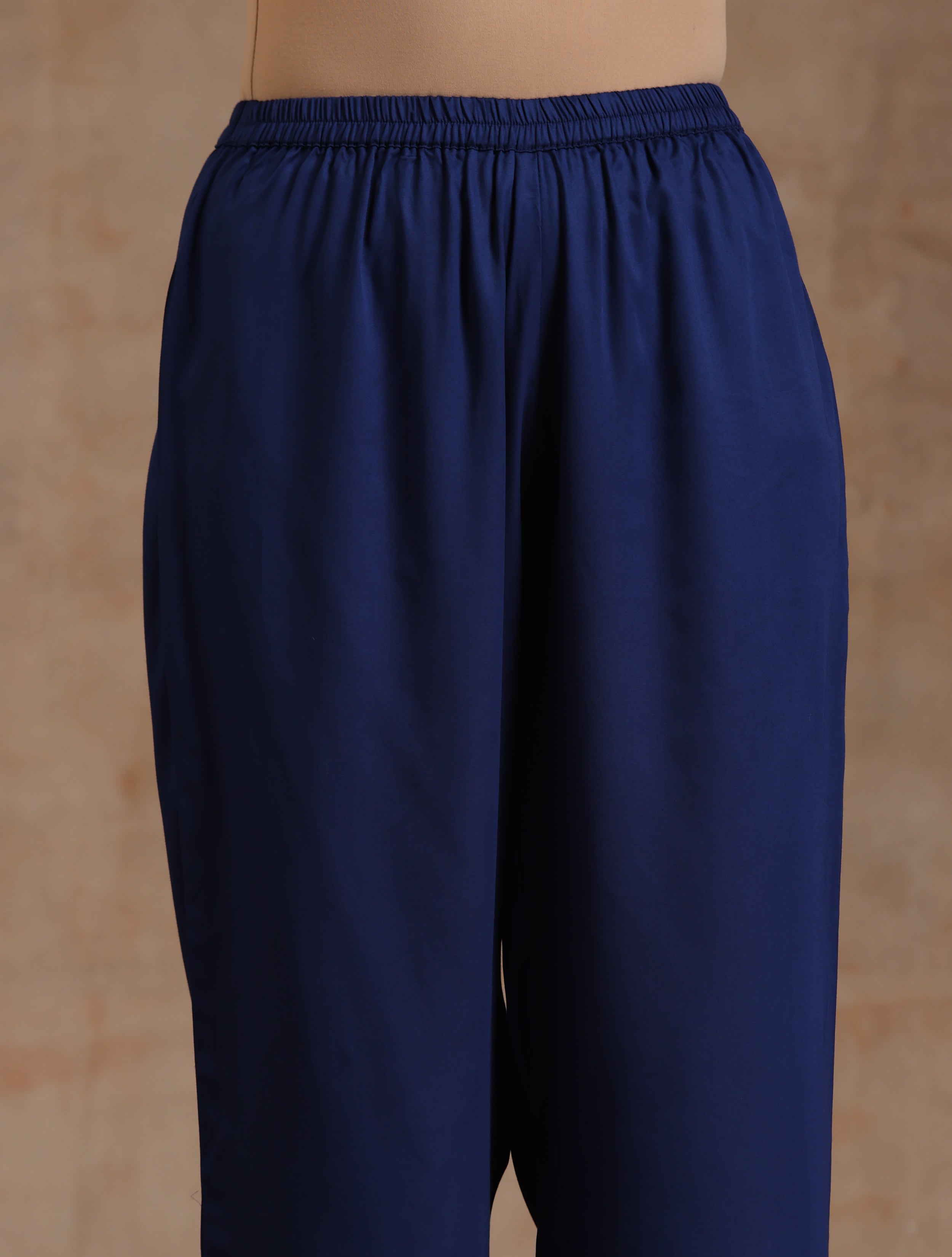 trueBrowns Midnight Blue Modal Satin Relax Kurta Set - Distacart