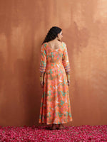Thumbnail for trueBrowns Orange Print Flared Anarkali Kurta Set - Distacart