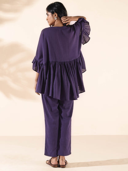 trueBrowns Purple Cotton Flared Co-ord Set - Distacart