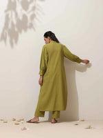 Thumbnail for trueBrowns Pear Green Cotton Linen Kurta Pant Set