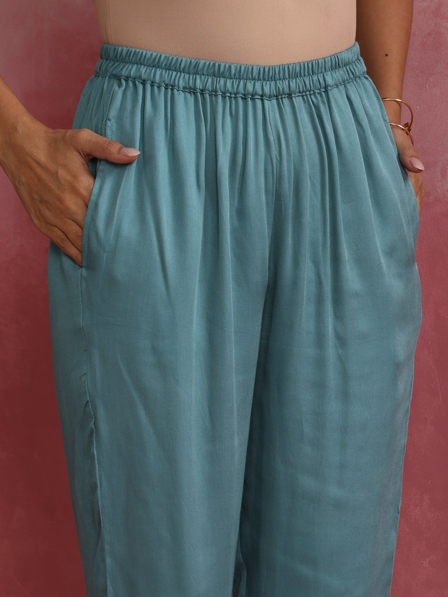 trueBrowns Light Blue Modal Straight Kurta Co-ord Set - Distacart