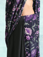 Thumbnail for trueBrowns Black Printed Velvet Ready to Wear Saree - Distacart