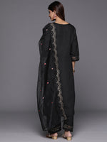Thumbnail for Varanga Women Black Thread And Sequins Embroidered Kurta With Bottom And Dupatta - Distacart