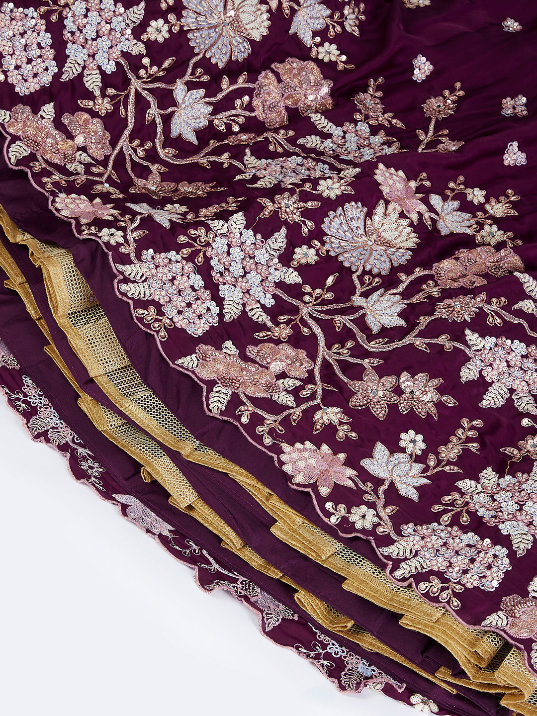 House of Panchhi Purple Pure Georgette Sequins And Thread Embroidery Lehenga Choli & Dupatta - Distacart