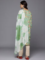 Thumbnail for Varanga Women Mint Green Round Neck Embroidered Yoke Printed Kurta Paired With Printed Bottom & Tie-Dye Dupatta - Distacart