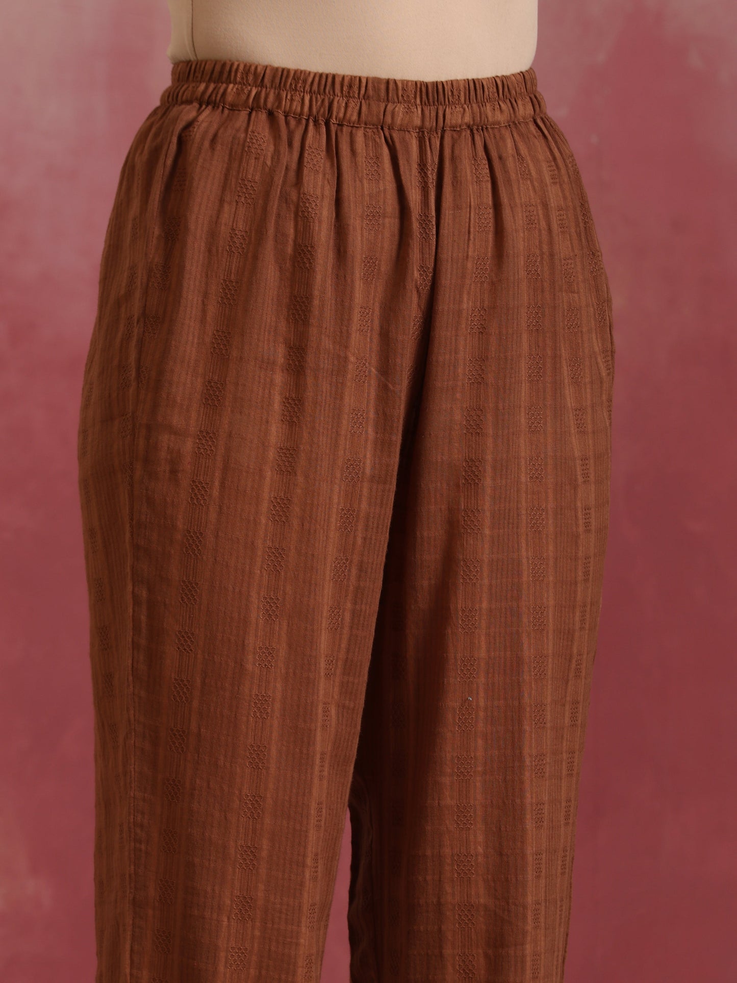 trueBrowns Brown Cotton Dobby Kurta Co-ord set - Distacart