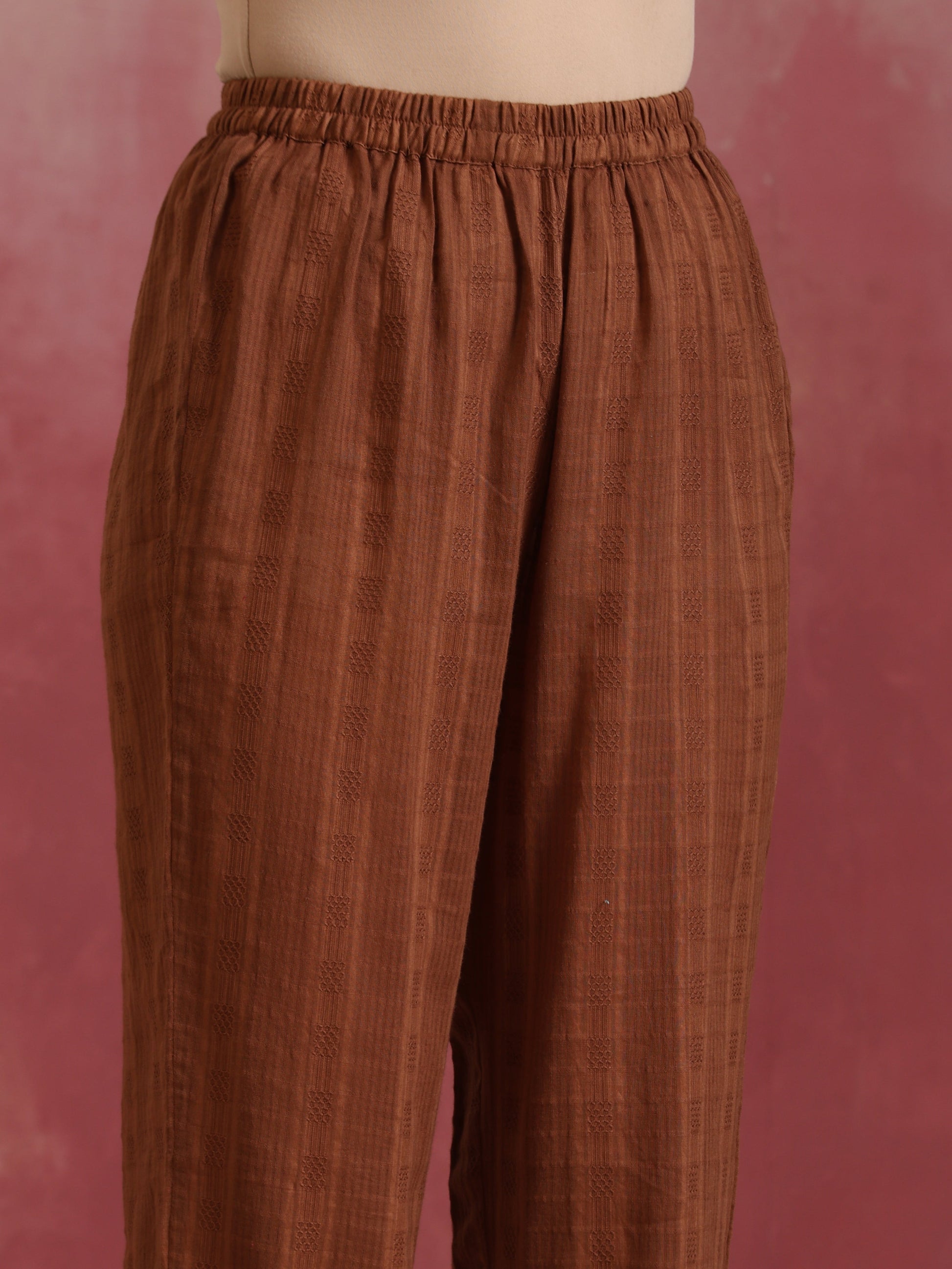 trueBrowns Brown Cotton Dobby Kurta Co-ord set - Distacart