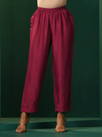 Thumbnail for trueBrowns Maroon Silk Angrakha Kurta Pant Set - Distacart