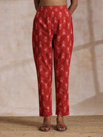 Thumbnail for trueBrowns Red On Red Ikat Print Cotton Pant Suit Set - Distacart